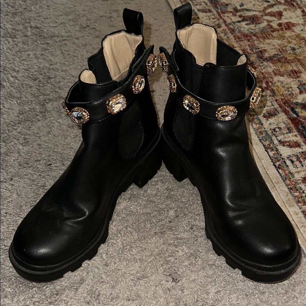 Steve Madden Black Ankle Boots with Jewel Accents